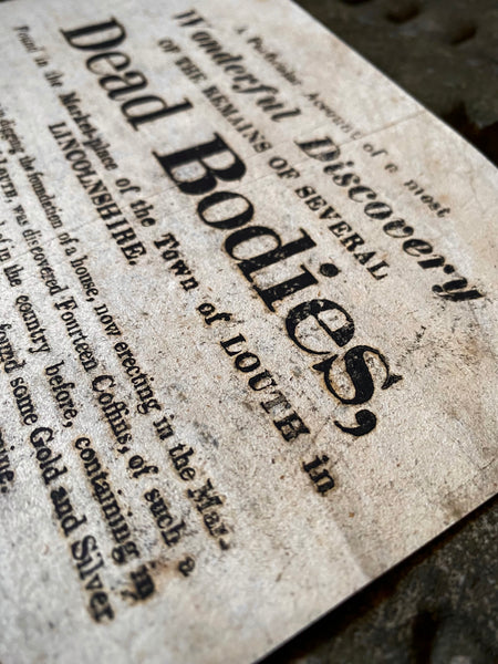 Rare 1823 Broadside – Discovery of Human Remains in Louth Marketplace