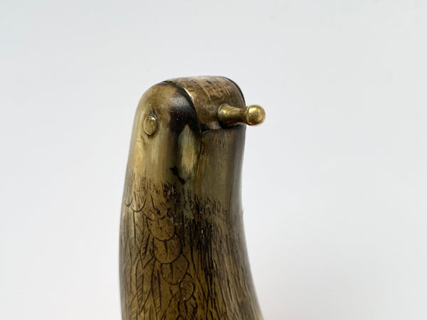 Antique 19th Century Carved Horn Game Keeper’s Snuff Mull With Swivel Dispenser Folk Art Bird Design - Source Vintage