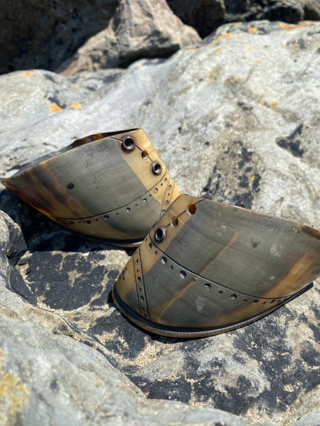Pair Beautiful Antique 19th Century Folk Art Miniature Shoes Made From Horn