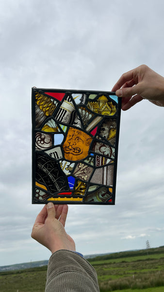 Decorative Folk Art Patchwork Of Fragments Of Antique 19th Century Stained Glass - Source Vintage