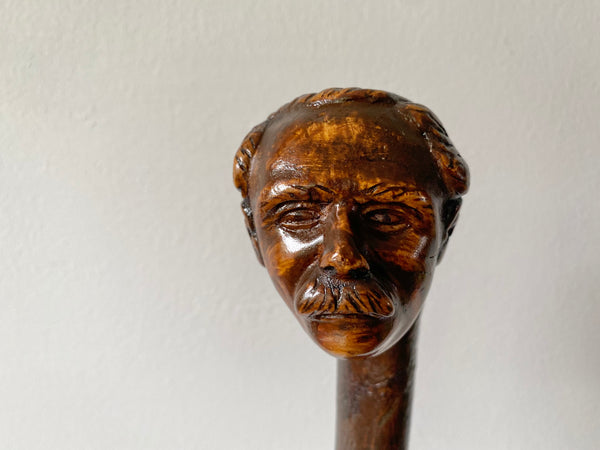 Rare Antique Early 20th Century Folk Art Hand Carved Figural Walking Stick In The Form Of Lloyd George - Source Vintage
