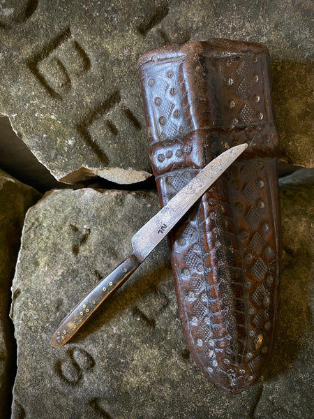 Rare 15th-16th Century Hand Tooled Leather Personal Utensil Scabbard & Accompanying Knife - Source Vintage