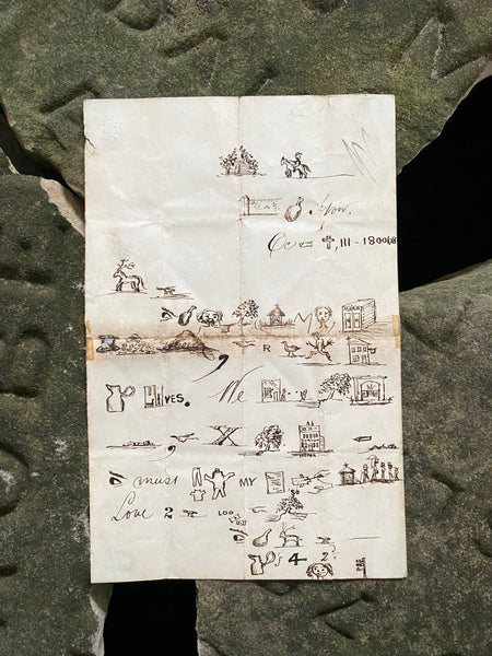 Rare Late 19th Century Handwritten Rebus Love Letter, A Type Of Coded Pictogram Message - Source Vintage