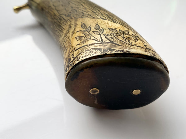 Antique 19th Century Carved Horn Game Keeper’s Snuff Mull With Swivel Dispenser Folk Art Bird Design - Source Vintage