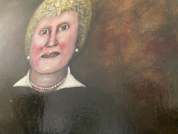 Vintage Naive Folk Art Portrait Painting Oil On Board By Ian. W. Edwards 1947-2024 - Source Vintage
