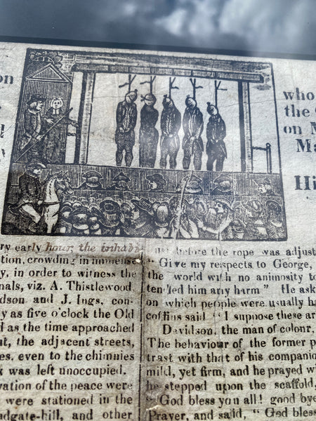 Rare Antique 19th Century Execution Broadside For The Execution Of Arthur Thistlewood and the Cato Street conspirators 1820