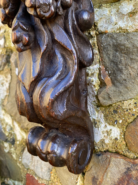 Antique 17th Century Carved Oak Caryatid With Beastie - Source Vintage