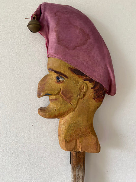Early 20th Century Hand Carved & Painted Folk Art Wooden Marotte With Interesting Story - Source Vintage