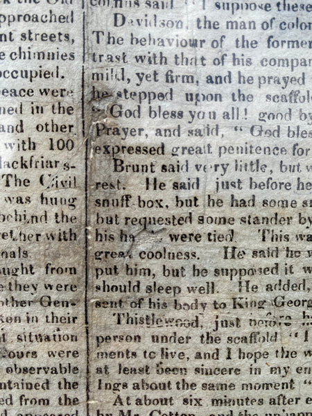 Rare Antique 19th Century Execution Broadside For The Execution Of Arthur Thistlewood and the Cato Street conspirators 1820