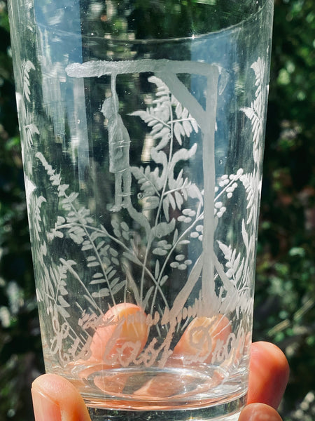 Antique Victorian Macabre ‘His Last Drop’ Hanging Glass Tumbler - Source Vintage