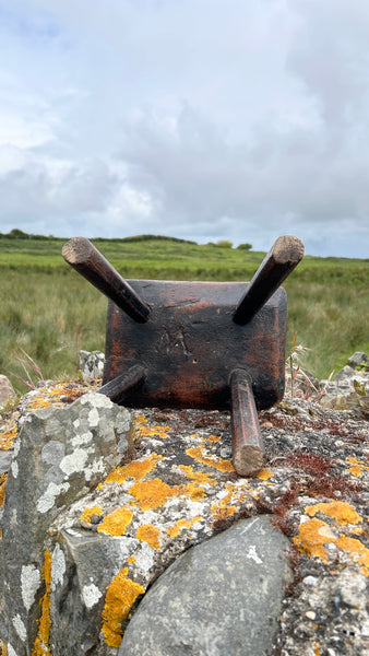 Rare Antique Late 18th - Early 19th Century Candle Stool With Carved Apotropaic Marian Mark - Source Vintage