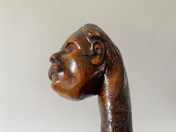 Rare Antique Early 20th Century Folk Art Hand Carved Figural Walking Stick In The Form Of Lloyd George - Source Vintage