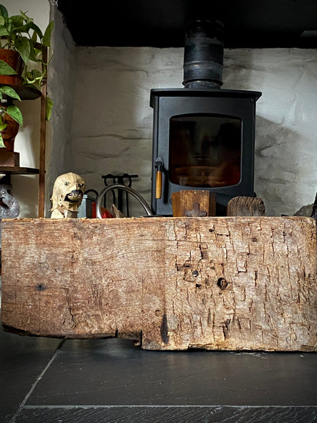 Rare Salvaged Antique 17th Century Solid Oak Inglenook Beam End With Apotropaic Taper Burn - Source Vintage