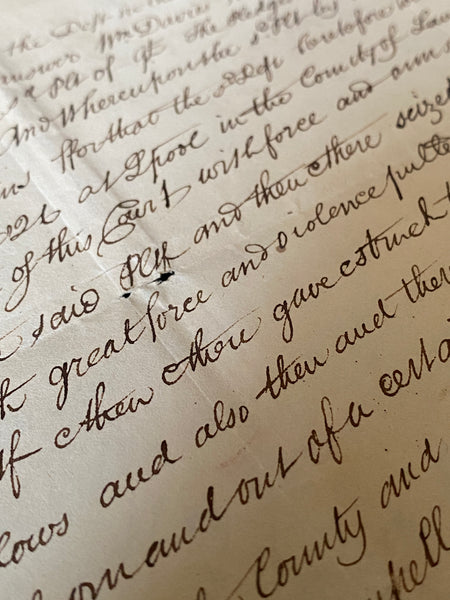 Curious Antique 19th Century Handwritten Manuscript Describing A Case Of Trespass, Violent Assault, Kidnap & False Imprisonment 1826