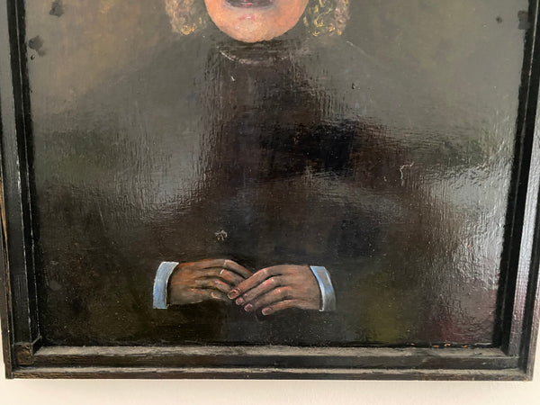 Vintage Naive Folk Art Portrait Painting Oil On Board By Ian. W. Edwards 1947-2024 - Source Vintage