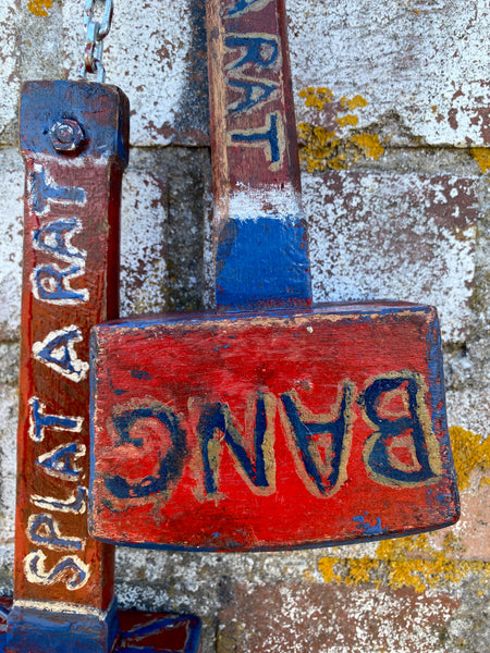 Pair Vintage Scratch Built Folk Art Fairground ‘Splat A Rat’ Mallets