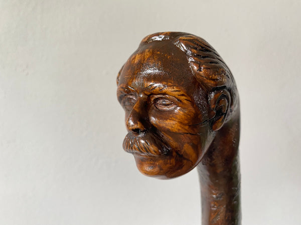 Rare Antique Early 20th Century Folk Art Hand Carved Figural Walking Stick In The Form Of Lloyd George - Source Vintage
