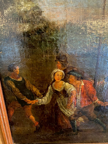 Antique 18th-19th Century Midsummer Maypole Dancing Oil On Canvas Painting - Source Vintage