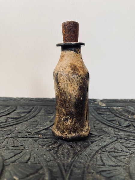 Rare Antique Early Leather Tinctures Phial Or Potions Bottle - Source Vintage