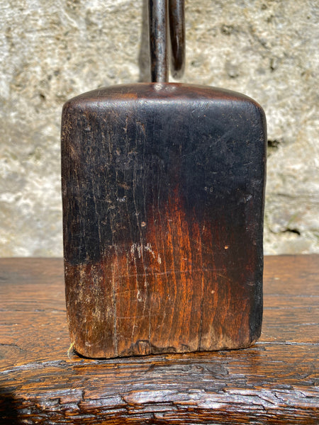 Substantial Wrought Iron Curiosity Treen Base Engraved With Cross & Latin Phrase - Source Vintage