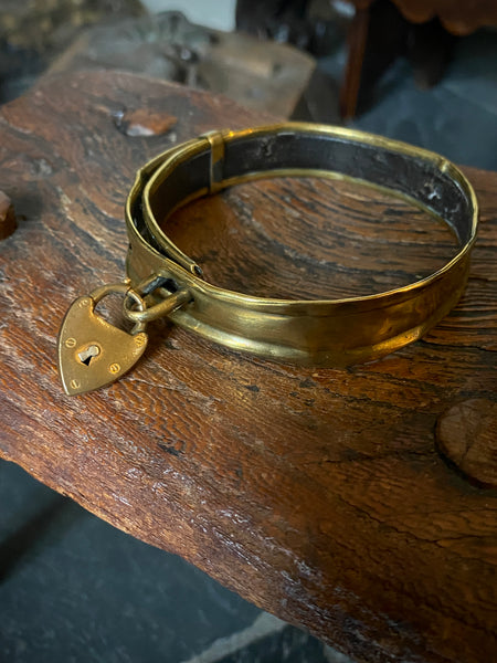 Antique 19th Century Brass & Leather Monkey Collar With Padlock - Source Vintage