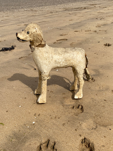 Early 20th Century Haunting Folk Art Dog With Opening Mouth & Pop Out Eye