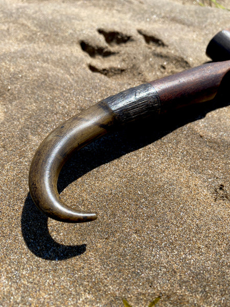 Antique 19th Century Novelty Folk Art Carved Treen & Horn Boot Hook