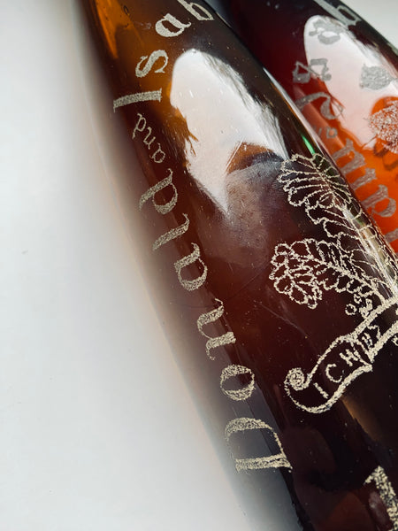 Rare Pair Antique 19th Century Stippled Folk Art Alloa Glass Wedding Bottles - Source Vintage