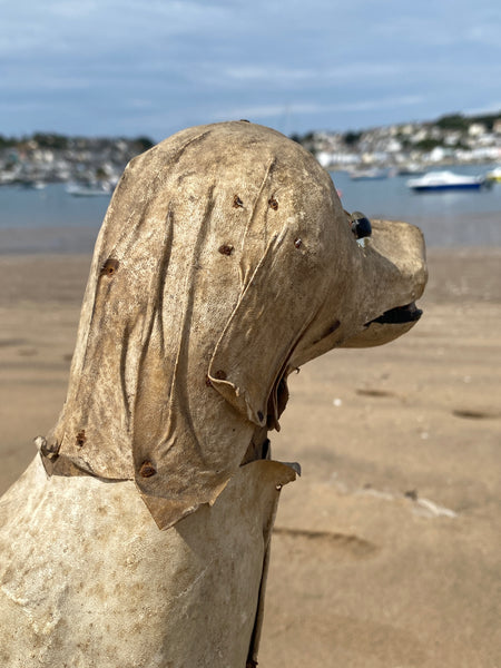Early 20th Century Haunting Folk Art Dog With Opening Mouth & Pop Out Eye