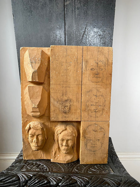 Vintage Woodcarving Practice Piece Or Study Block For Learning Facial Sculpting