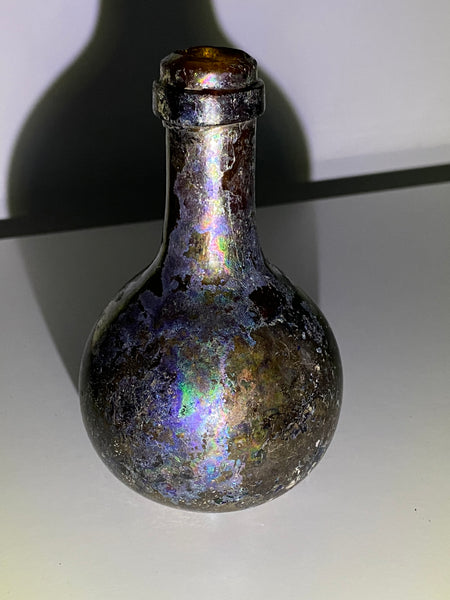 Rare Antique Iridescent Small Glass Onion Bottle - Source Vintage