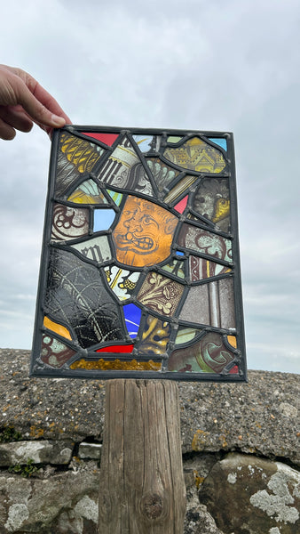 Decorative Folk Art Patchwork Of Fragments Of Antique 19th Century Stained Glass - Source Vintage