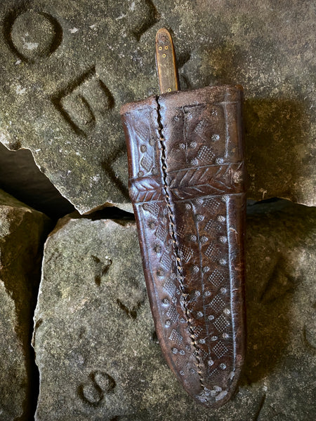 Rare 15th-16th Century Hand Tooled Leather Personal Utensil Scabbard & Accompanying Knife - Source Vintage