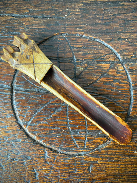 Antique 18th Century Initialled Folk Art Bone Apple Corer With Protective Markings - Source Vintage