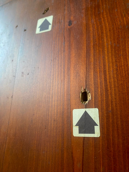 A Door Panel With Bullet Holes & Police Forensic Evidence Markers Recovered From A Crime Scene - Source Vintage