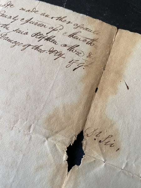 Curious Antique 19th Century Handwritten Manuscript Describing A Case Of Trespass, Violent Assault, Kidnap & False Imprisonment 1826