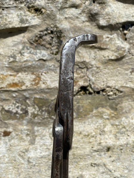 Substantial Wrought Iron Curiosity Treen Base Engraved With Cross & Latin Phrase - Source Vintage