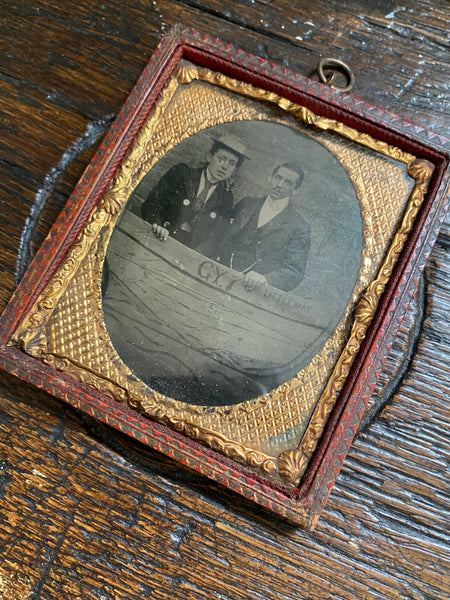 Unusual Antique 19th Century Tintype Portrait Of A Couple Behind A Boat Prop - Source Vintage
