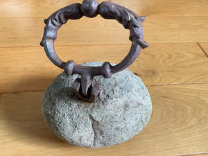 Unusual Antique 19th Century Folk Art Make-Do Stone & Cast Iron Door Stop