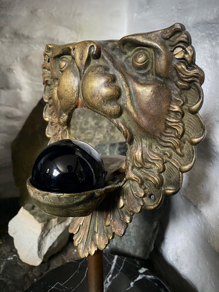 Antique 19th Century Billiard Table Pocket Lion Mounted Magnificently On A Marble Base - Source Vintage