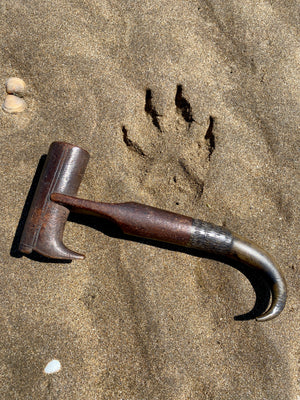 Antique 19th Century Novelty Folk Art Carved Treen & Horn Boot Hook