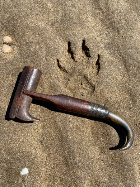 Antique 19th Century Novelty Folk Art Carved Treen & Horn Boot Hook
