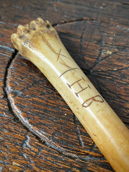 Antique 18th Century Initialled Folk Art Bone Apple Corer With Protective Markings - Source Vintage