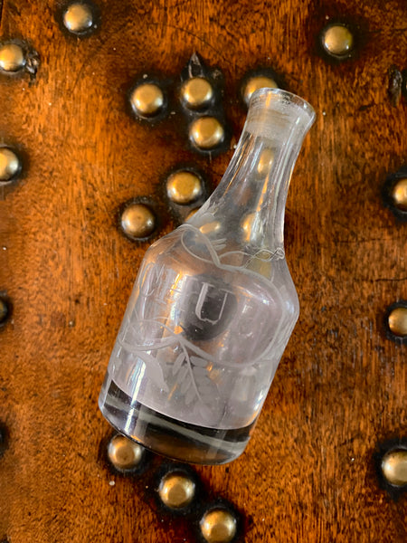Antique Georgian Miniature Engraved Glass Ketchup Bottle c.1800 - Source Vintage