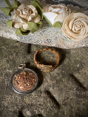 Antique 19th Century Silver Locket Containing Dried White Heather To Protect Against Witchcraft, Curses & Malicious Spirits