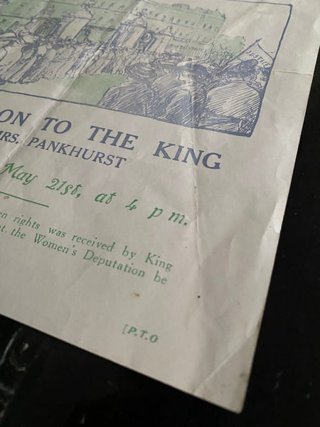 Rare Antique Original 1914 Suffragette Double Sided Flyer – Emmeline Pankhurst’s Deputation to Buckingham Palace - Source Vintage