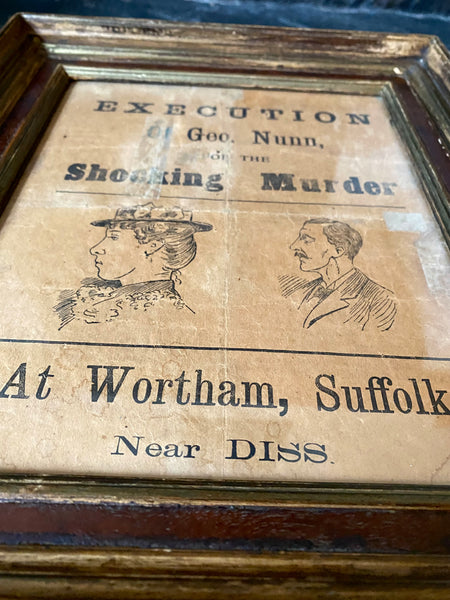 Very Rare Framed Antique 19th Century Broadside For The Execution Of George Nunn - Source Vintage