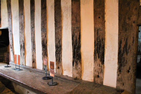 Extremely Rare Pair Of English 15th Century Oak Heraldic Panels With Rare Concentric Circle Apotropaic Witch Marks & Scorch Marks - Source Vintage