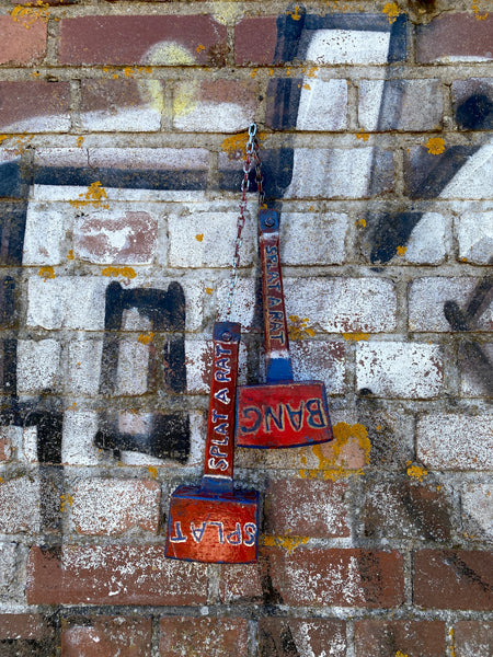 Pair Vintage Scratch Built Folk Art Fairground ‘Splat A Rat’ Mallets