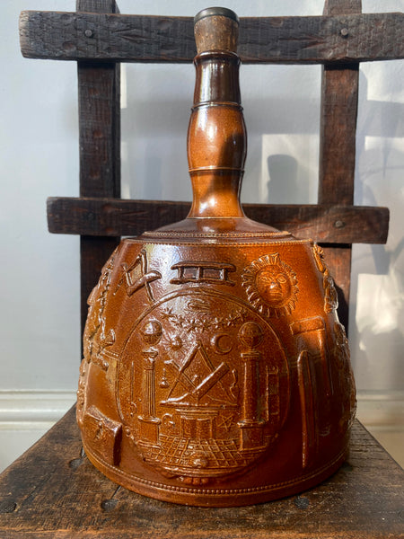 A Fine Example Of An Antique 19th Century Masonic Stoneware Whisky Jug - Source Vintage